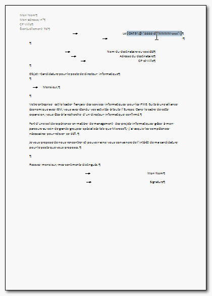 application letter sample  exemple de lettre de motivation